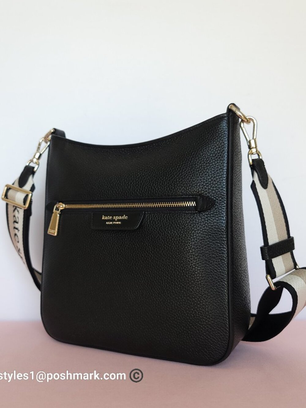 KATE SPADE Hudson Pebbled Leather Messenger Crossbody Bag- Black color⭐ - Picture 5 of 16